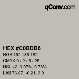 Color code: HEX #C0BDB6 | qconv.com