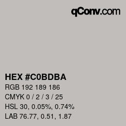 Color code: HEX #C0BDBA | qconv.com