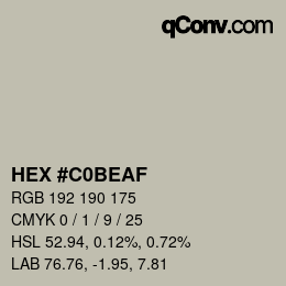 Color code: HEX #C0BEAF | qconv.com