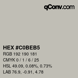 颜色代码: HEX #C0BEB5 | qconv.com