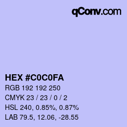 Color code: HEX #C0C0FA | qconv.com