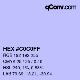 カラーコード: HEX #C0C0FF | qconv.com