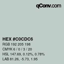 Color code: HEX #C0CDC6 | qconv.com