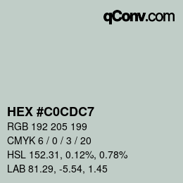 Color code: HEX #C0CDC7 | qconv.com