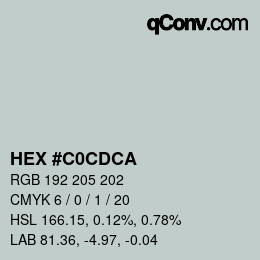 Color code: HEX #C0CDCA | qconv.com