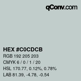 カラーコード: HEX #C0CDCB | qconv.com