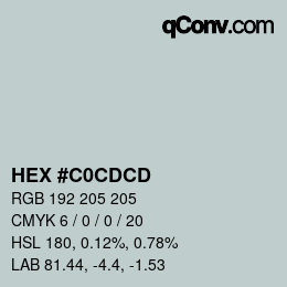 カラーコード: HEX #C0CDCD | qconv.com