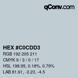 Farbcode: HEX #C0CDD3 | qconv.com