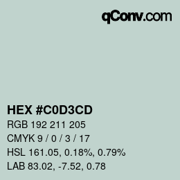 Color code: HEX #C0D3CD | qconv.com