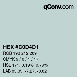カラーコード: HEX #C0D4D1 | qconv.com
