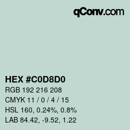 カラーコード: HEX #C0D8D0 | qconv.com