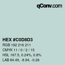 Color code: HEX #C0D8D3 | qconv.com