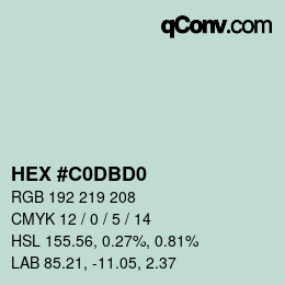 Color code: HEX #C0DBD0 | qconv.com