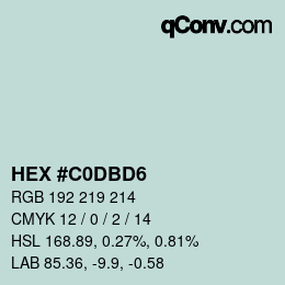 Color code: HEX #C0DBD6 | qconv.com