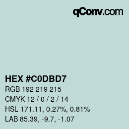 颜色代码: HEX #C0DBD7 | qconv.com