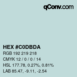 颜色代码: HEX #C0DBDA | qconv.com