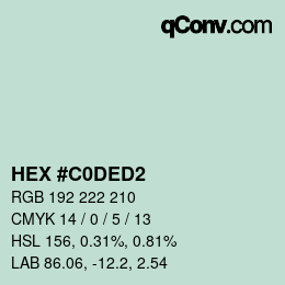 Color code: HEX #C0DED2 | qconv.com