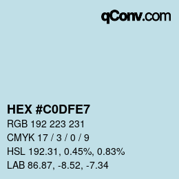 Color code: HEX #C0DFE7 | qconv.com