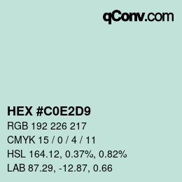 カラーコード: HEX #C0E2D9 | qconv.com