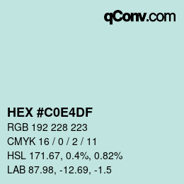 Color code: HEX #C0E4DF | qconv.com