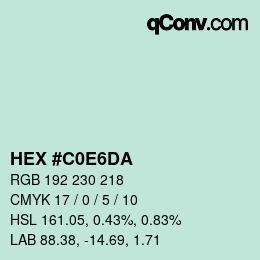 Color code: HEX #C0E6DA | qconv.com
