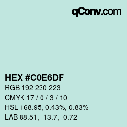 Color code: HEX #C0E6DF | qconv.com