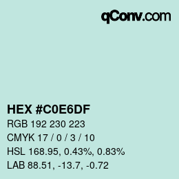 カラーコード: HEX #C0E6DF | qconv.com