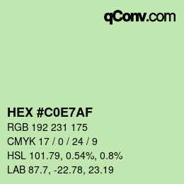 Color code: HEX #C0E7AF | qconv.com