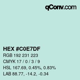 カラーコード: HEX #C0E7DF | qconv.com