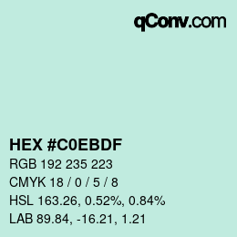 カラーコード: HEX #C0EBDF | qconv.com