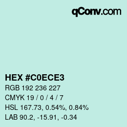 Color code: HEX #C0ECE3 | qconv.com