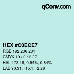 Código de color: HEX #C0ECE7 | qconv.com