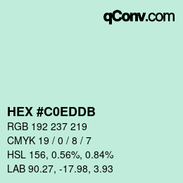 カラーコード: HEX #C0EDDB | qconv.com