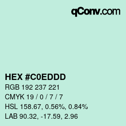 カラーコード: HEX #C0EDDD | qconv.com