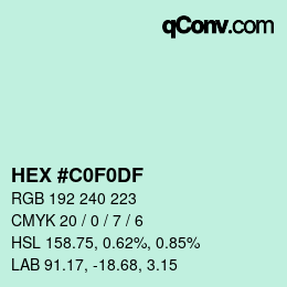 Color code: HEX #C0F0DF | qconv.com