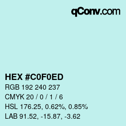 Color code: HEX #C0F0ED | qconv.com