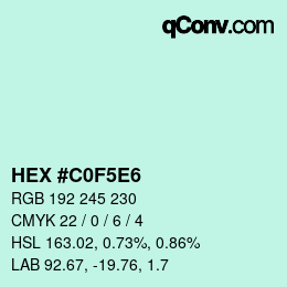 Color code: HEX #C0F5E6 | qconv.com