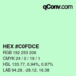 Color code: HEX #C0FDCE | qconv.com