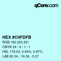 Color code: HEX #C0FDFB | qconv.com