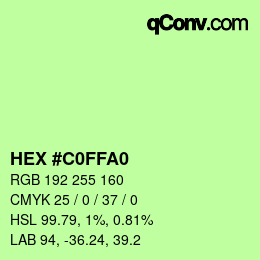 Color code: HEX #C0FFA0 | qconv.com