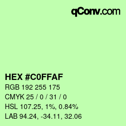 Color code: HEX #C0FFAF | qconv.com