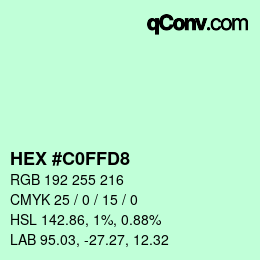 Color code: HEX #C0FFD8 | qconv.com