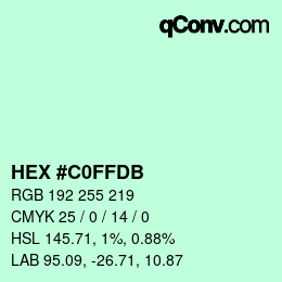 Farbcode: HEX #C0FFDB | qconv.com