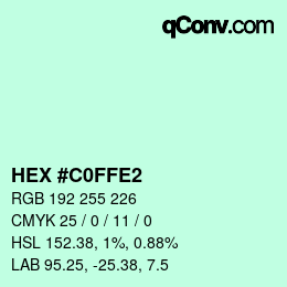 Farbcode: HEX #C0FFE2 | qconv.com