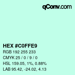 Color code: HEX #C0FFE9 | qconv.com