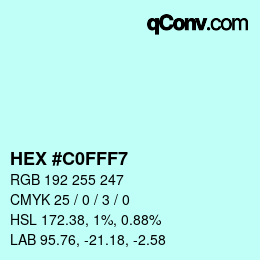 Color code: HEX #C0FFF7 | qconv.com