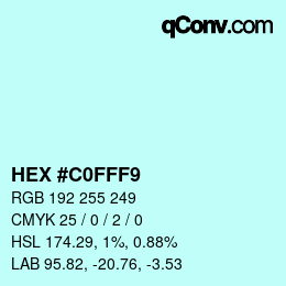 Color code: HEX #C0FFF9 | qconv.com