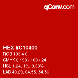 Color code: HEX #C10400 | qconv.com
