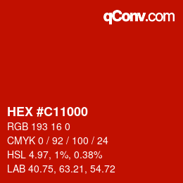 カラーコード: HEX #C11000 | qconv.com