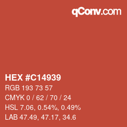カラーコード: HEX #C14939 | qconv.com